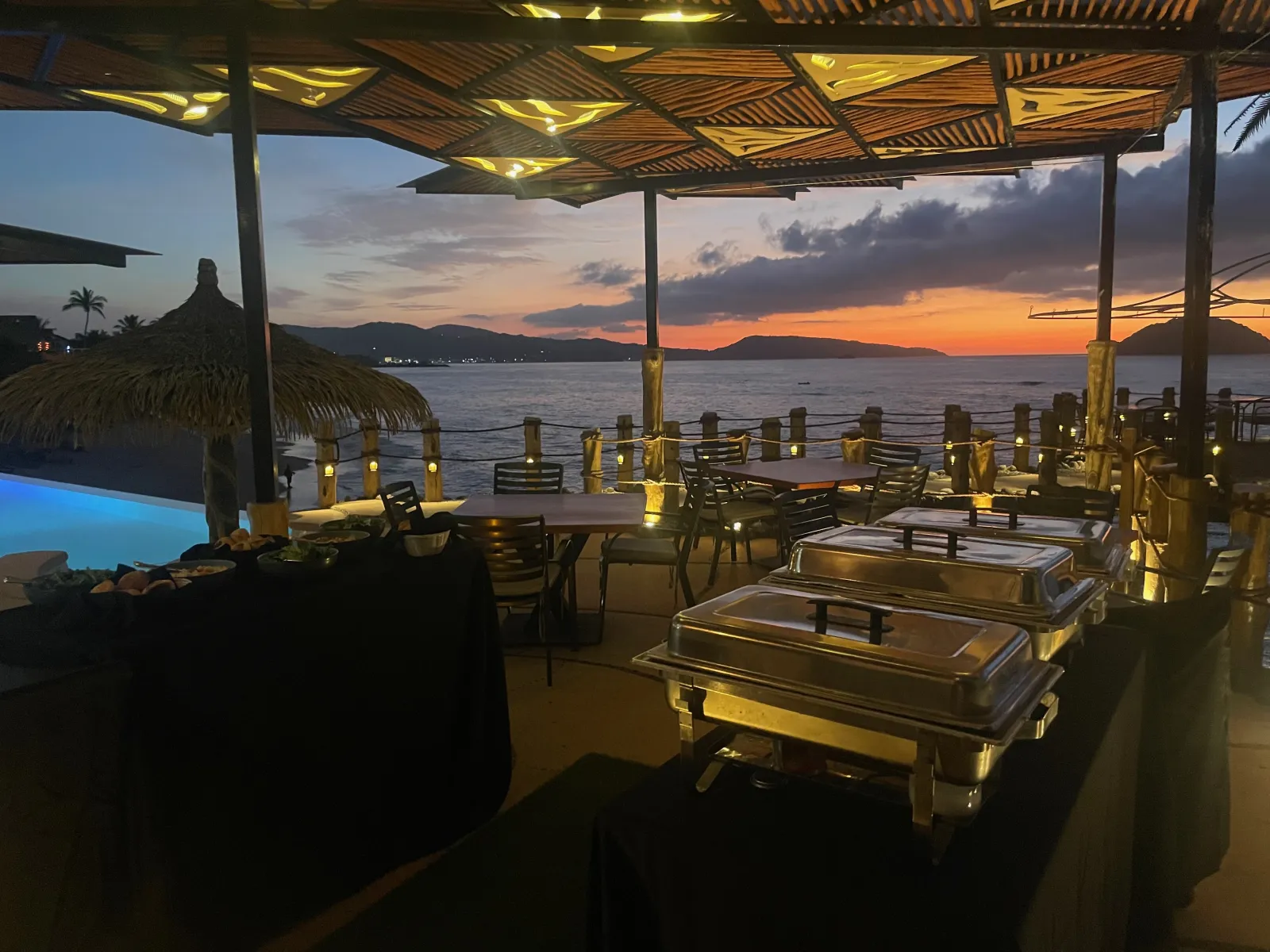 Oceanfront sunset dining and entertainment area